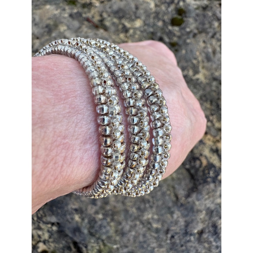 Silver Tone‎ Multi Strand Beaded Wrap Bracelet Stack Stretch Coil Layered Boho